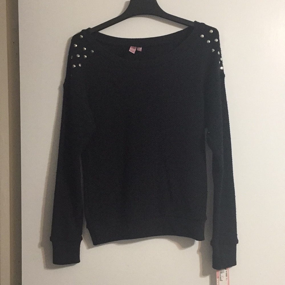 New with tags black sweater with shoulder detail